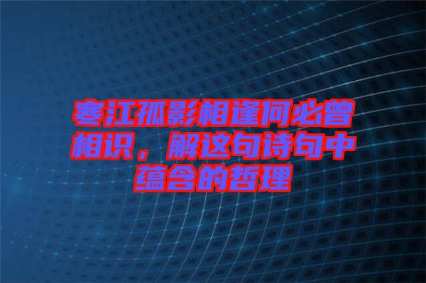 寒江孤影相逢何必曾相識(shí)，解這句詩句中蘊(yùn)含的哲理