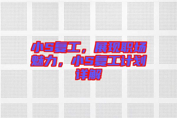 小S復工，展現(xiàn)職場魅力，小S復工計劃詳解