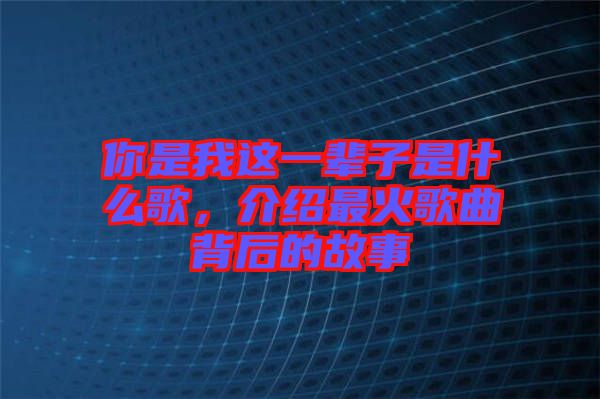 你是我這一輩子是什么歌，介紹最火歌曲背后的故事