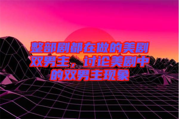 整部劇都在做的美劇雙男主，討論美劇中的雙男主現(xiàn)象