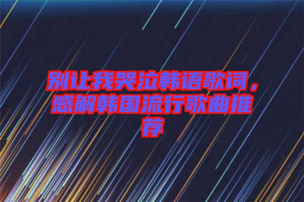 別讓我哭泣韓語歌詞，感解韓國流行歌曲推薦