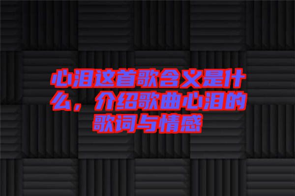 心淚這首歌含義是什么，介紹歌曲心淚的歌詞與情感