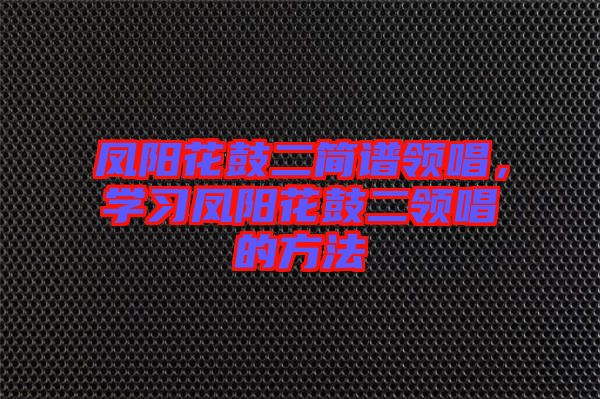 鳳陽花鼓二簡譜領(lǐng)唱，學(xué)習鳳陽花鼓二領(lǐng)唱的方法