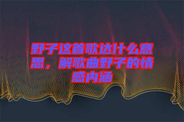 野子這首歌達(dá)什么意思，解歌曲野子的情感內(nèi)涵