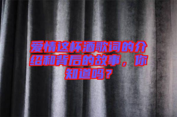 愛情這杯酒歌詞的介紹和背后的故事，你知道嗎？