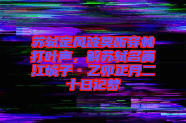 蘇軾定風(fēng)波莫聽穿林打葉聲，解蘇軾名篇江城子·乙卯正月二十日記夢(mèng)