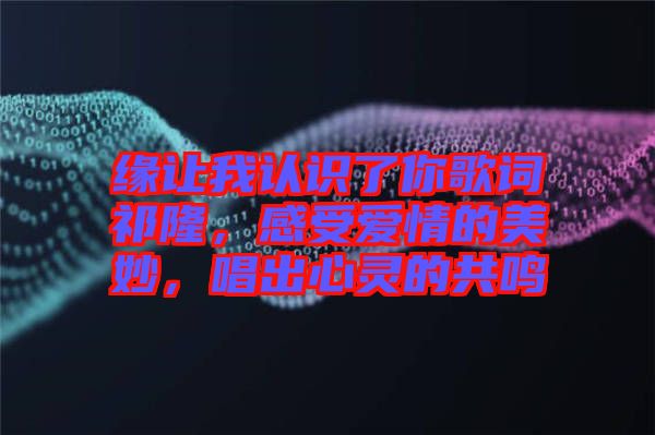 緣讓我認(rèn)識(shí)了你歌詞祁隆，感受愛(ài)情的美妙，唱出心靈的共鳴