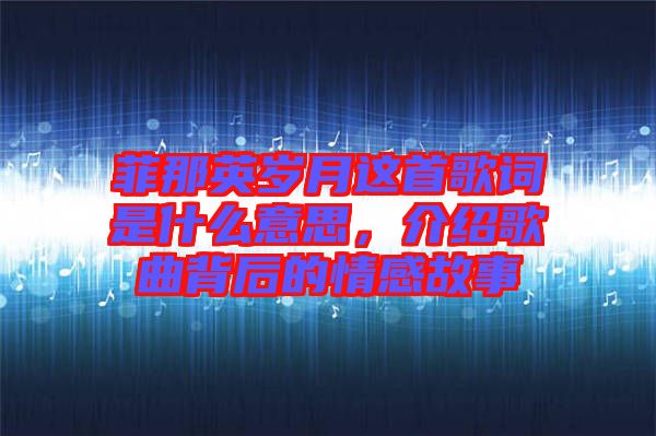 菲那英歲月這首歌詞是什么意思，介紹歌曲背后的情感故事