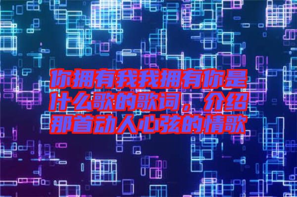 你擁有我我擁有你是什么歌的歌詞，介紹那首動(dòng)人心弦的情歌