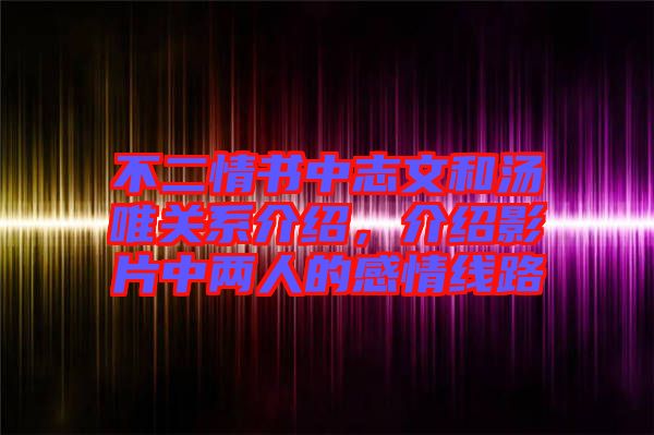 不二情書中志文和湯唯關(guān)系介紹，介紹影片中兩人的感情線路
