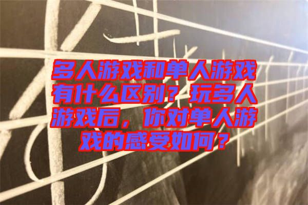 多人游戲和單人游戲有什么區(qū)別？玩多人游戲后，你對單人游戲的感受如何？