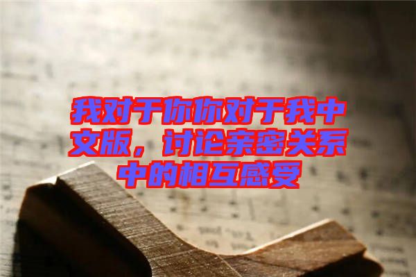 我對于你你對于我中文版，討論親密關系中的相互感受