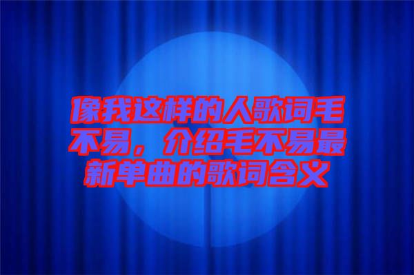 像我這樣的人歌詞毛不易，介紹毛不易最新單曲的歌詞含義