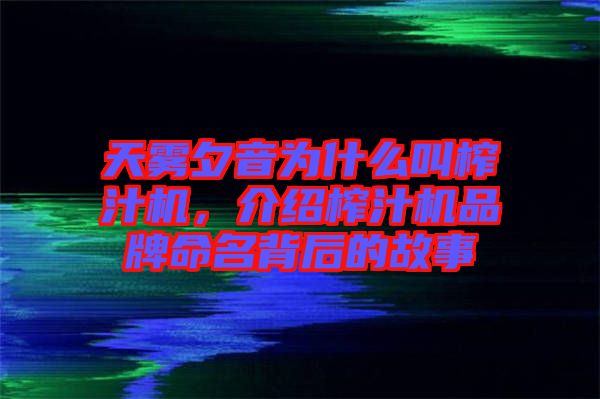 天霧夕音為什么叫榨汁機(jī)，介紹榨汁機(jī)品牌命名背后的故事